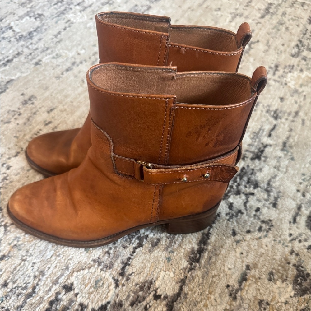 J Crew Parker cognac leather classic brown low heel ankle boots size 6 - Picture 8 of 13